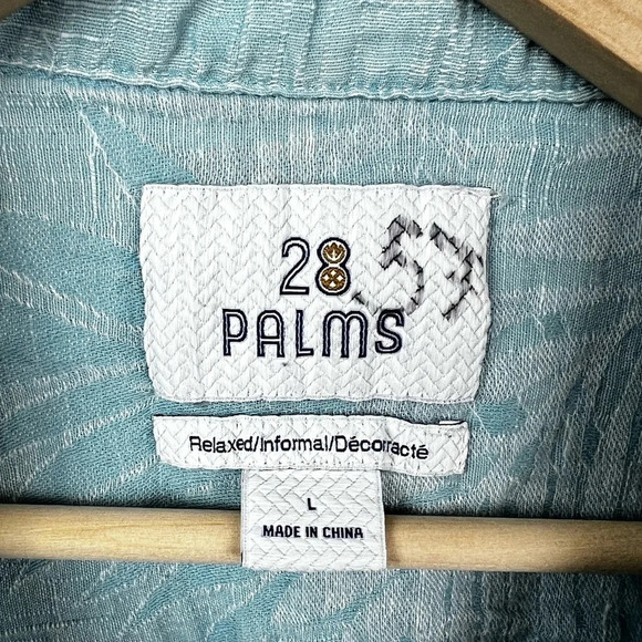 28 Palms • Blue Palm Silk Linen Button Down Short Sleeve Shirt - Picture 3 of 7